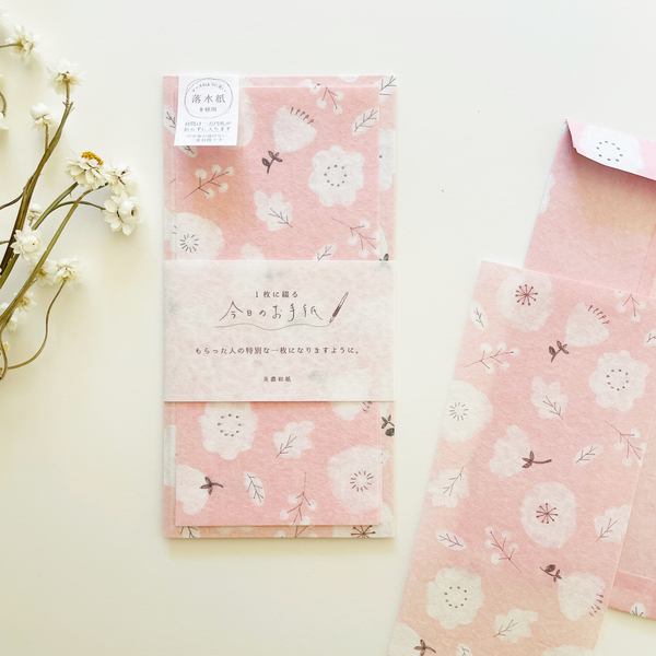 Today's Tegami Japanese Mino Paper Letterset - Pink Flower