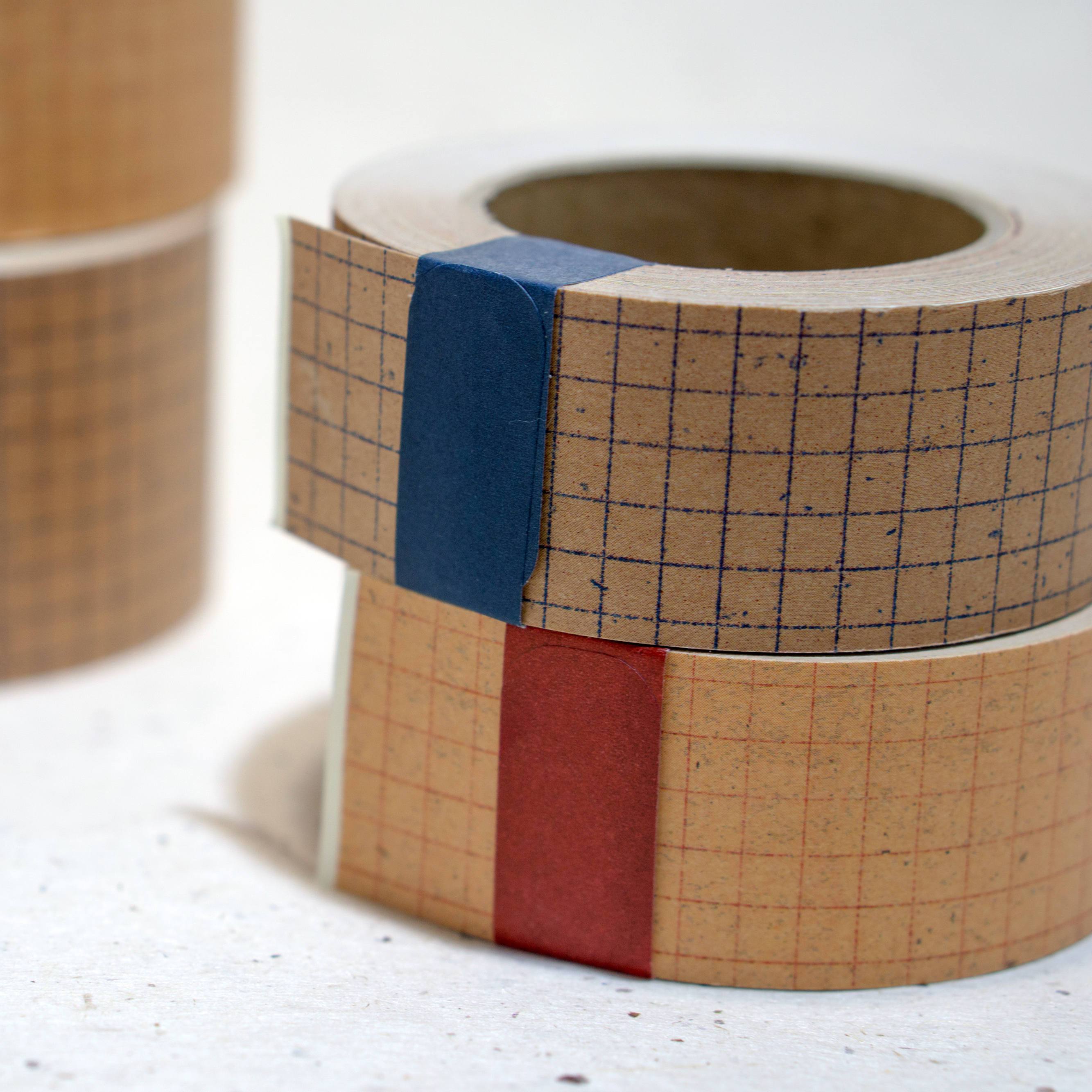 Classiky Grid Kraft Paper Tape - Red/Blue-niconeco zakkaya